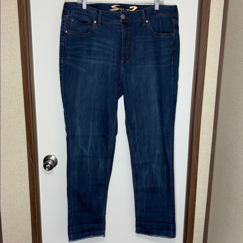 SEVEN7 Weekend Slim Fit Jeans Women’s Sz 16 Dark Wash Stretch Raw Hem Mid Rise